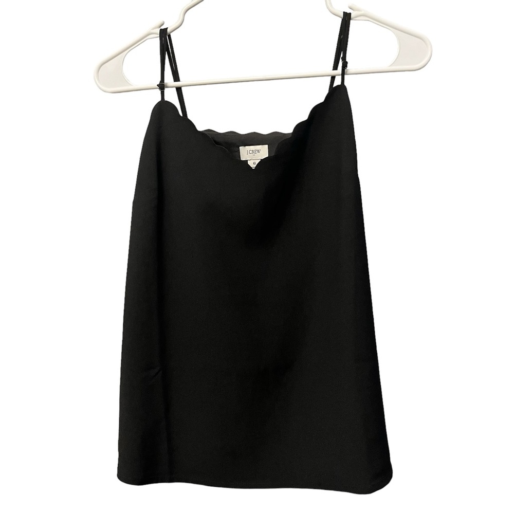 Crew Women’s Solid Black Scalloped Tank Top Size 6